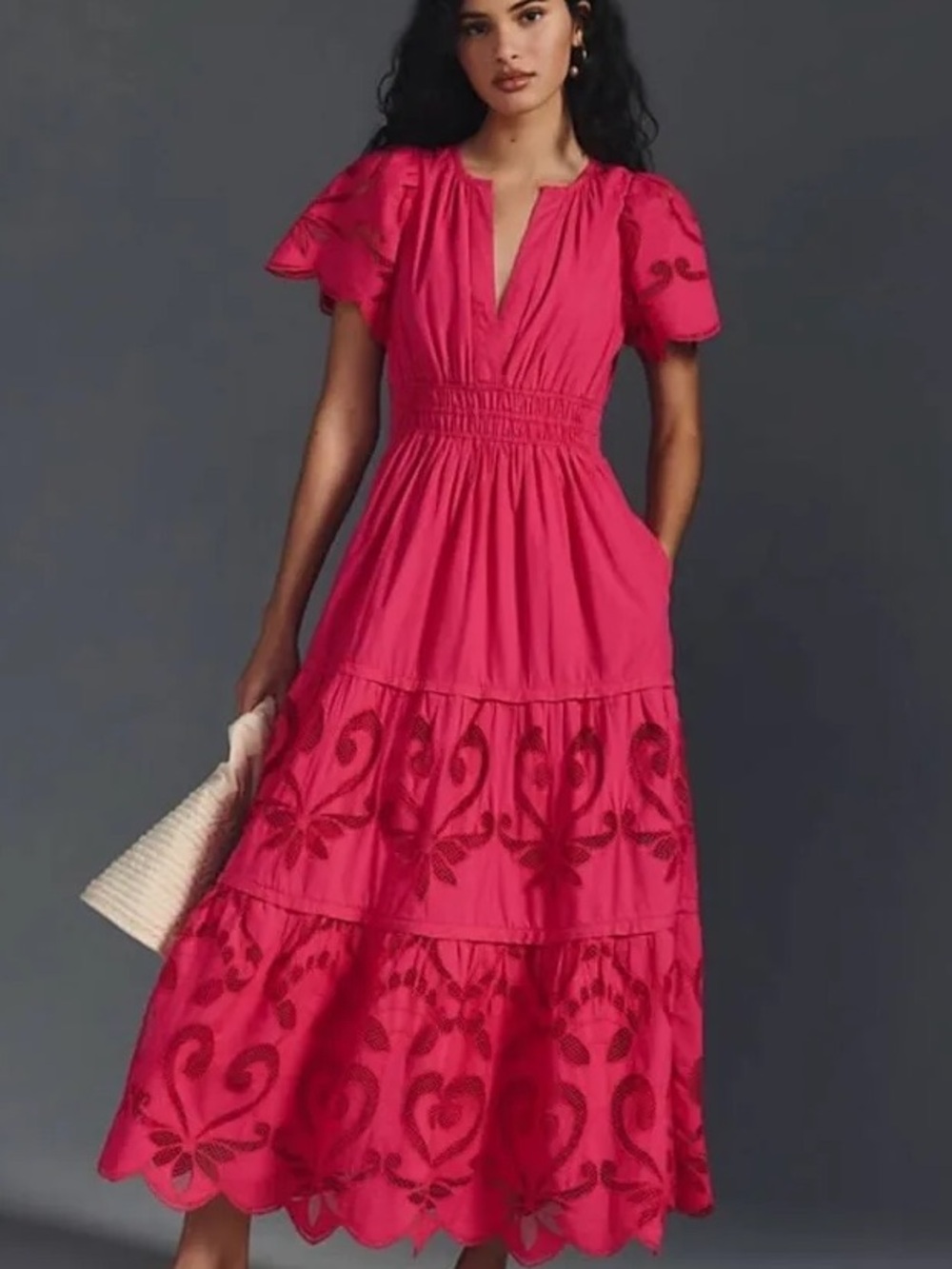 Anthropologie The Somerset Maxi Dress Cutwork Edition in Pink